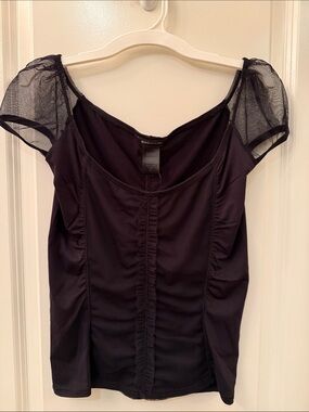 Y2K BCBGMaxAzria Black Mesh Cap-Sleeve Scoop Neck Top Small  NEW